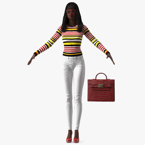 Fashionable Style Young Black Woman T Pose 3D