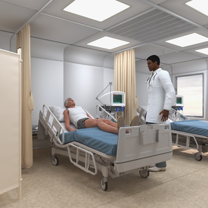 3D Modern Intensive Care Hospital Ward with Patient model