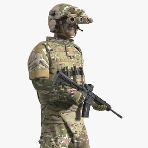 3D Soldier in Night Vision Goggles Green Camo Standing