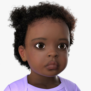 Baby Girl Dark Skin Wearing Bodysuit A-Pose Fur 3D