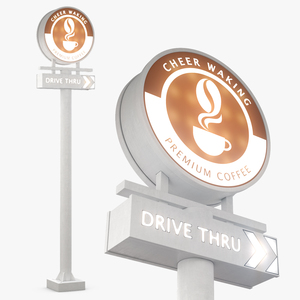 Tall Coffee Shop Drive Thru Signage Light On 3D model