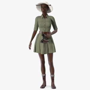 Dark Skin Black Woman Explorer Standing Pose 3D model