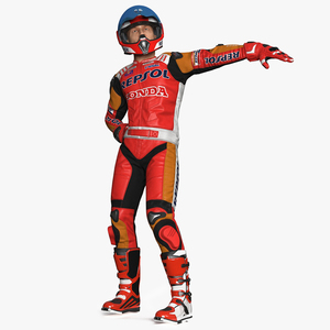 Bike Rider in Honda Motorcycle Race Suit Rigged 3D