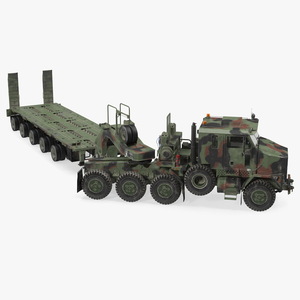 3D Oshkosh M1070 Truck Tractor with M1000 HET Semi-Trailer Camo Dirty Rigged model