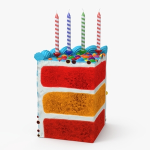 Birthday Cake Slice with Candles 3D