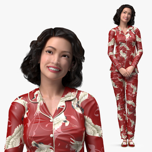 Asian Woman in Satin Pijama 3D