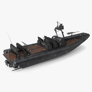 Military Black Inflatable Boat with Machine Gun 3D