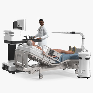 3D model Versius CMR Surgical with Patient on Hospital Bed and Doctor