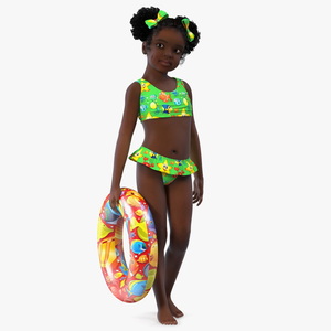 Standing Inflatable Circle Black Girl Child Swimsuit 3D