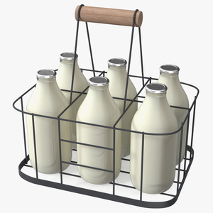 Whole Milk Bottles with Foil Top in Carrying Case 3D model