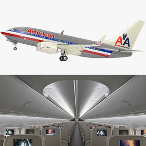 3D American Airlines Boeing 737-600 with Interior Rigged model