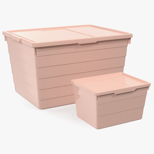 Pink Plastic Storage Box with Lid Set 3D