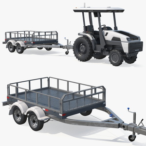 Autonomous Electric Tractor with Double Axle Trailer 3D