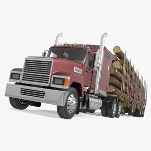 Freight Truck with Logging Trailer with Logs 3D model