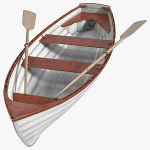 Wooden Rowboat with Oars 3D model