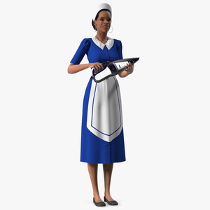 3D Light Skin Black Maid with Handheld Vacuum Cleaner Rigged for Maya