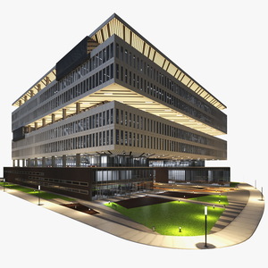 3D Modern Office Building Night Glow model