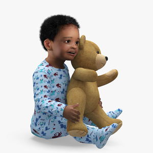 Little Black Boy with Teddy Bear Rigged 3D model