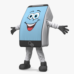 3D White Mobile Phone Mascot Happy Pose