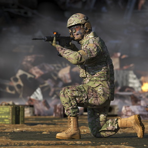 3D Soldier in Green Gear and Assault Rifle Rigged