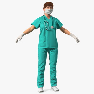 3D Female Nurse Character with Mask Fur