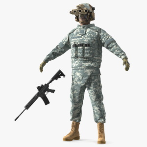 Military Soldier Grey Camo with Night Visor A-pose Fur 3D model