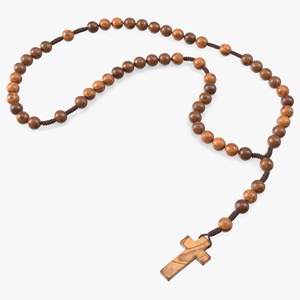 3D Wooden Prayer Beads with Cross Pendant model