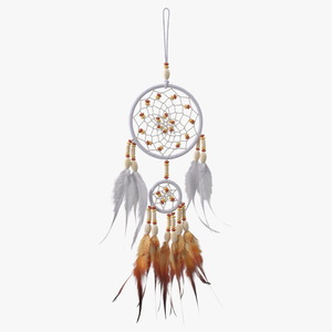 Small Dreamcatcher with Feathers and Beads 3D