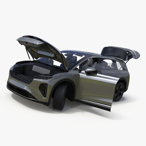 Lucid Gravity Olive Colored Electric SUV with Lights Off Rigged for Maya 3D