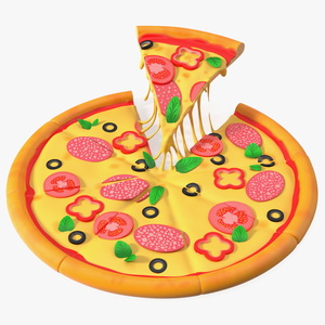 Cartoon Pizza with One Slice Taken 3D model