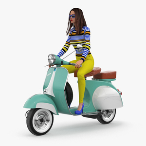 3D Woman Riding Vespa 125 Retro Scooter