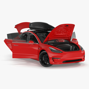 Tesla with Thule Car Roofbox on Roof Rack Rigged for Cinema 4D 3D