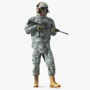 3D Fully Equipped Military Soldier in Grey Camo Walking Fur