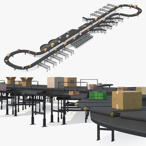 3D Cross Belt Sorter with Boxes model