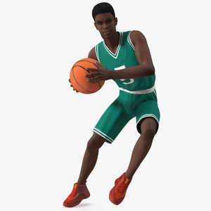 Dark Skin Teenager Basketball Player Playing Pose 3D model