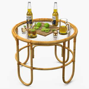 Corona Beer with Tequila Shot and Lime on Bamboo Table 3D model