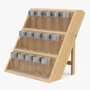 3D Wooden Spice Rack with Empty Jars model