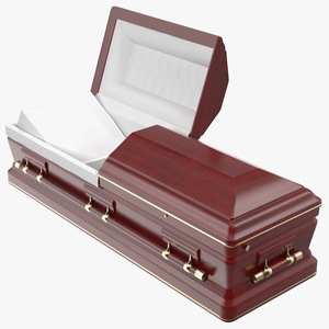 3D Opened Wooden Funeral Casket model