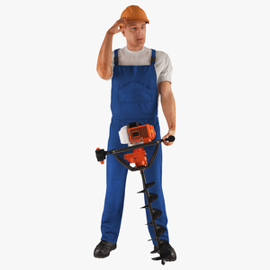 3D model Builder Worker With Hole Driller Auger Rigged