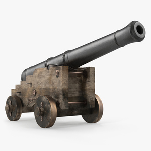 3D Old Ship Cannon with Wooden Carriage