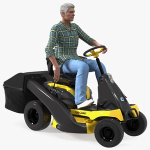 Man on Riding Lawn Mower with Bagger Cub Cadet CC30E Rigged 3D model