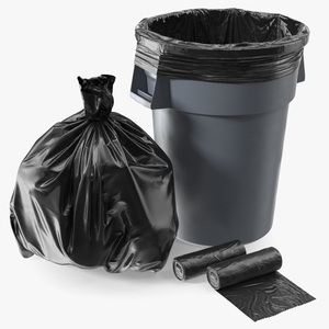 3D Black Trash Bags with Trash Bin