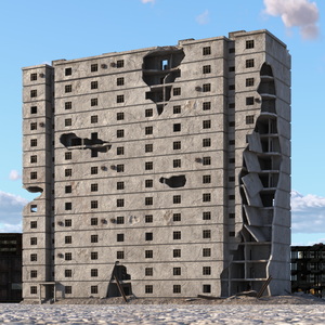 3D Destroyed Building 14 Floors model