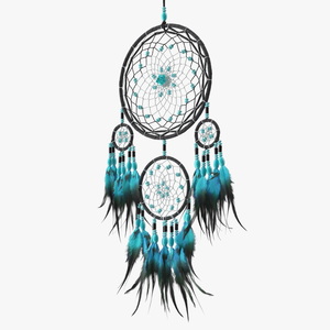 Dreamcatcher with Blue Feathers Four Rings 3D