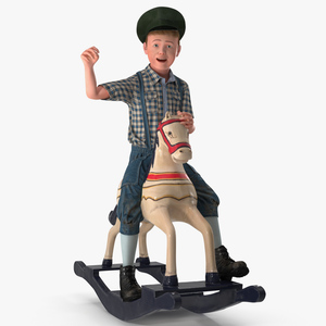 3D Vintage Rocking Horse with Child Boy Rigged model
