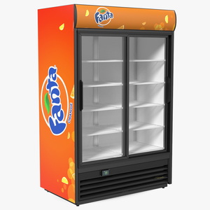 Double Sliding Door Upright Display Fridge 3D