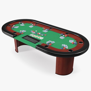 Casino Poker Table with Cards and Chips 3D model