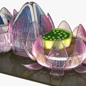 3D Wujin Lotus Building Night Lights On