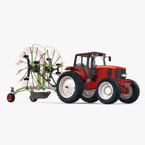 Tractor with Twin Rotor Rake Claas Liner 2700 Parked 3D