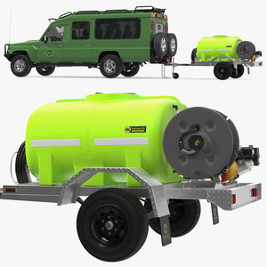 Toyota SUV with Fire Fighting Trailer Rigged 3D model